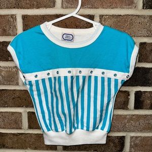 Only Girls Vintage Teal and White Striped Shirt with Eyelet Details Across Chest